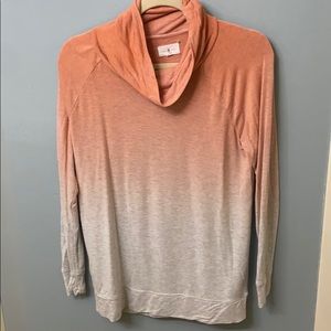 Lou & Grey Ombré Cowlneck Pullover orange gray